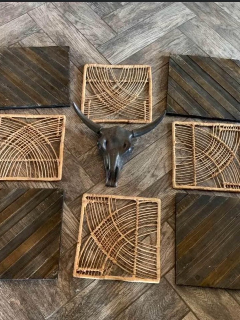 Threshold Brown and Tan Woven Accent Wall Set NO SKULL